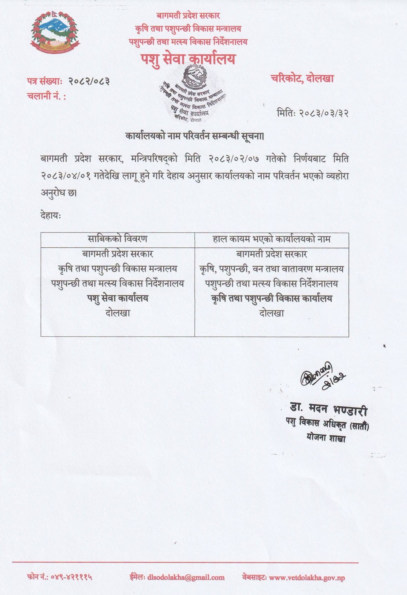 कार्यालयको नाम परिवर्तन सम्बन्धी सूचना